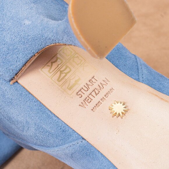 Stuart Weitzman Women Xcurve 85 Blue Suede Pointy Slouch Fashion Boots sz 8.5 - Picture 8 of 10